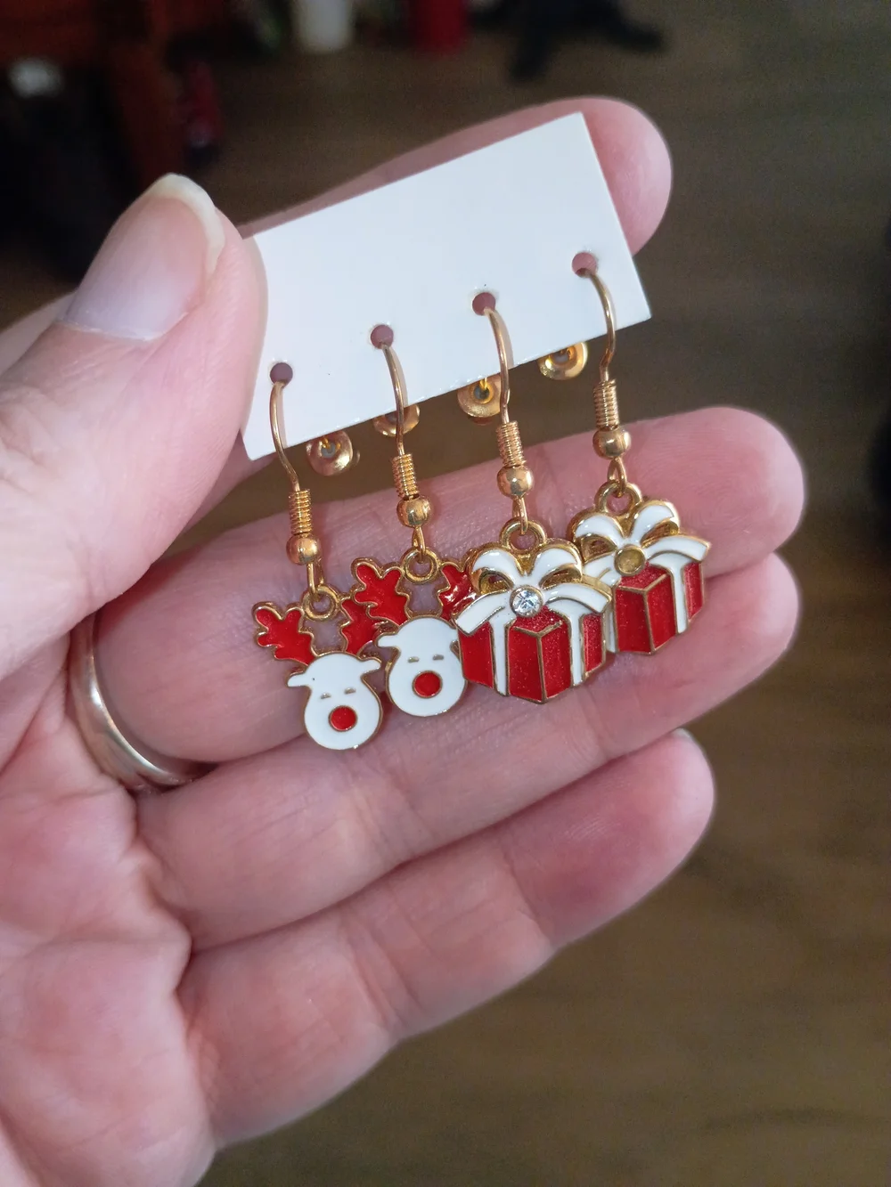 Park Lane Red and White Holiday Reindeer & Gift Earrings Set